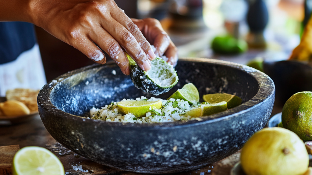 Using lime and salt paste to remove odors from a molcajete