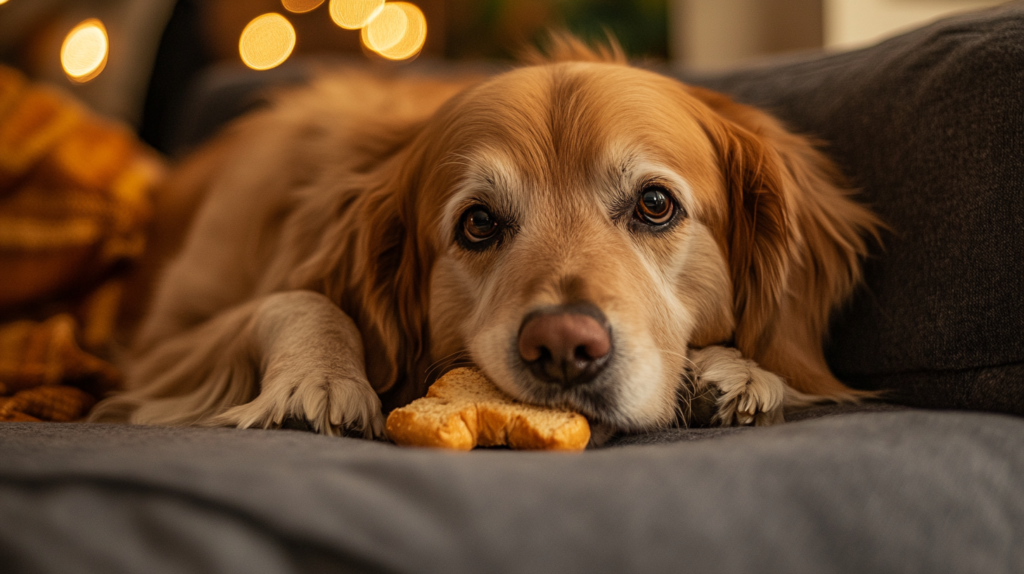 Dog eating bread