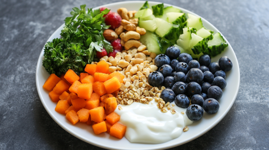 Blueberries integrated into a heart-healthy meal.