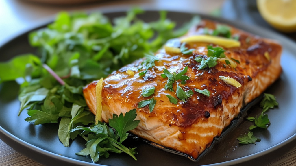 Roasted salmon with a honey glaze