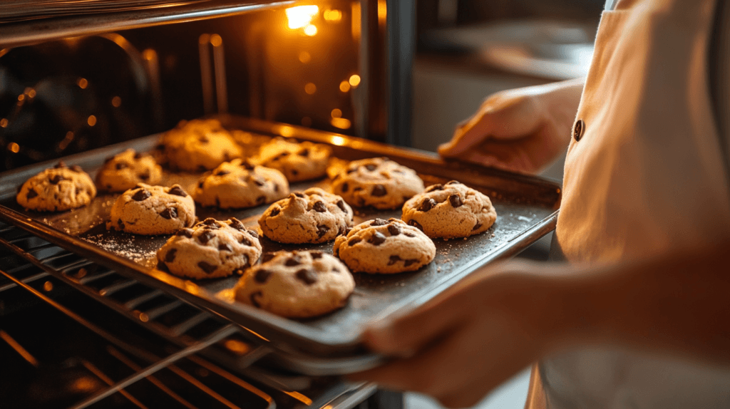 Baker preparing Crumbl Cookies for baking.
