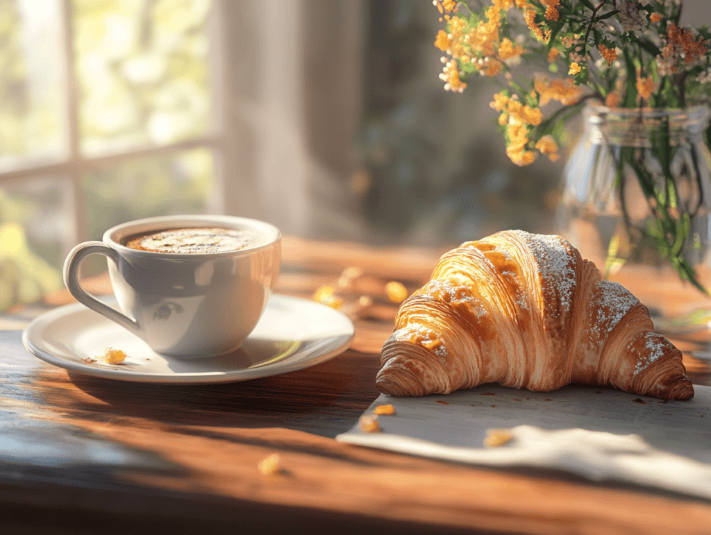 Close-up of a rustic, imperfectly shaped pastry with a golden, flaky texture