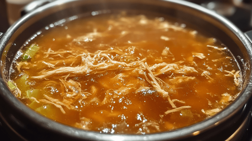 Soup made with bone broth, vegetables, and chicken.