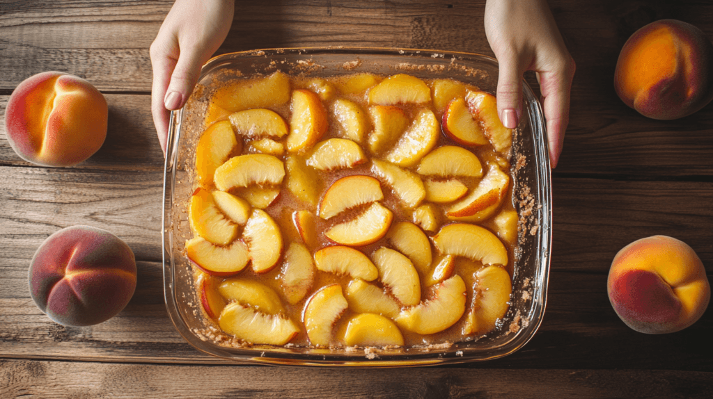 A realistic image of a baking dish filled with unpeeled sliced apples, ready for baking, sprinkled with sugar and spices.
