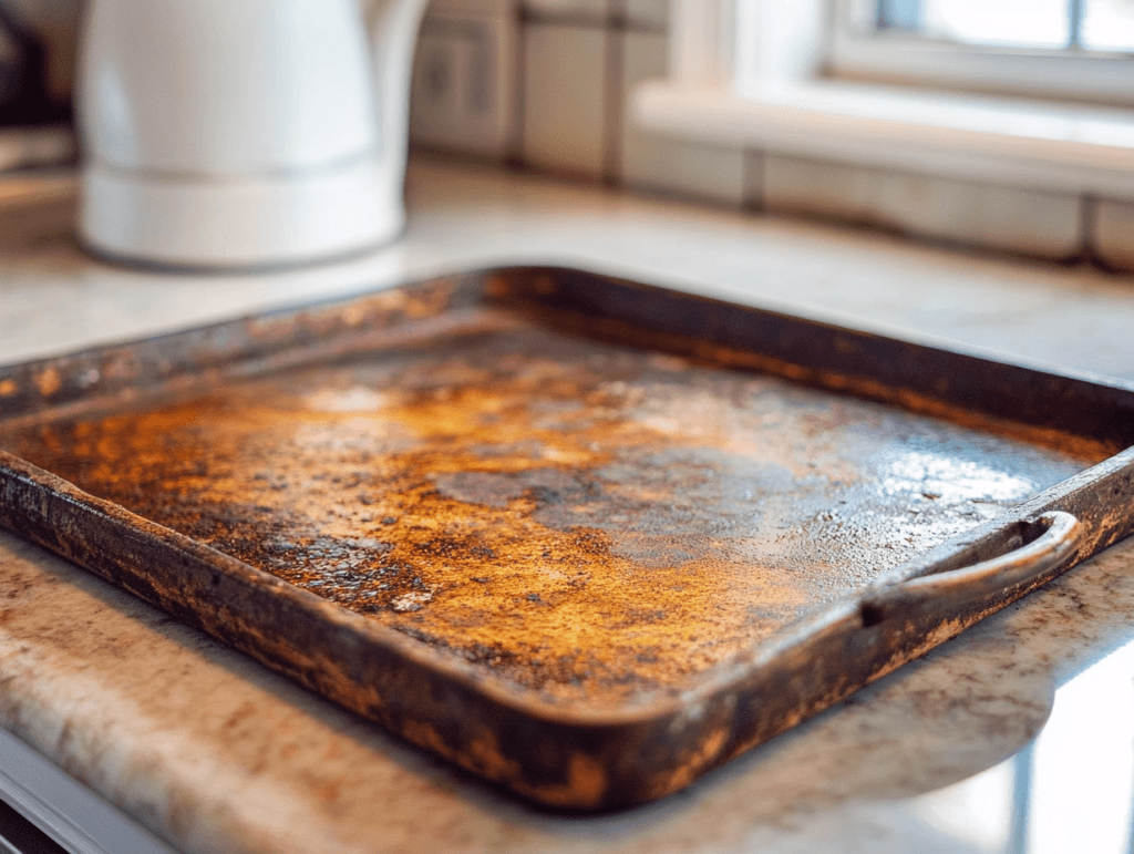 Rusty Blackstone griddle with visible signs of wear and discoloration on the cooking surface