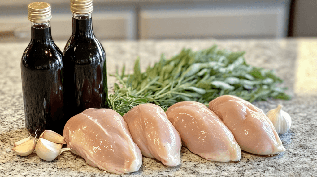 Ingredients for balsamic chicken recipe.