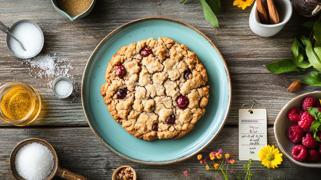 Crumbl cookie with sugar and nutrition details.