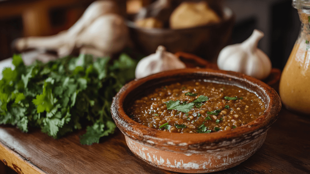 Fresh ingredients used in Puerto Rican sofrito.
