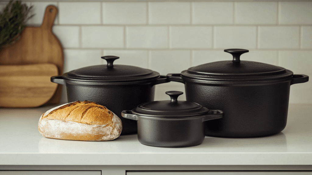 Comparison of Dutch oven sizes for bread baking.