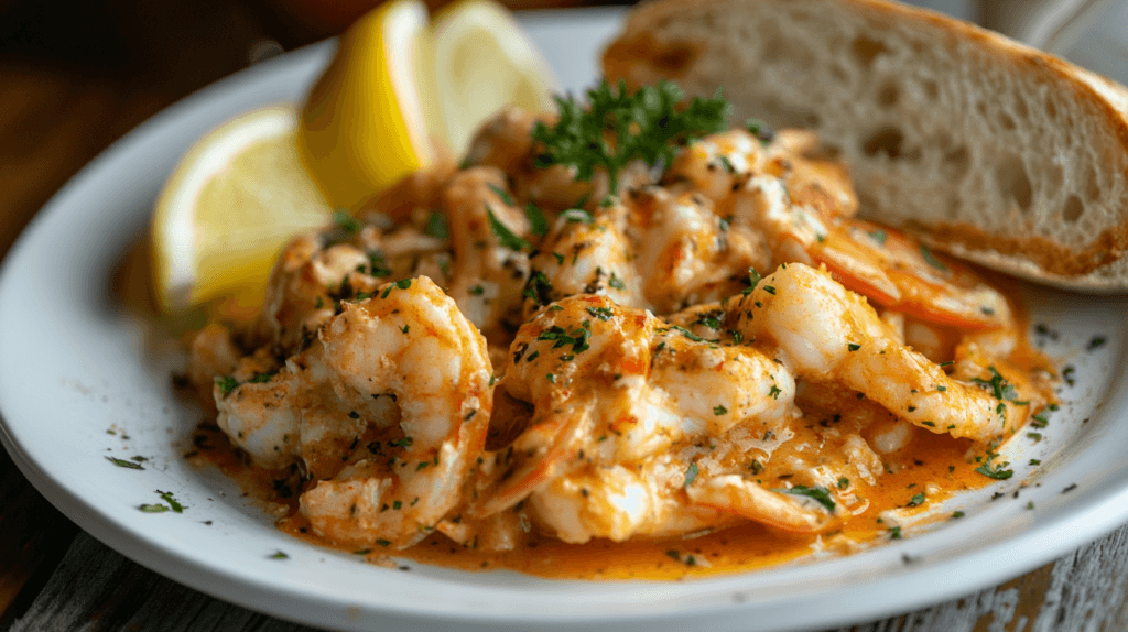 Crab legs and shrimp served with crab boil sauce.