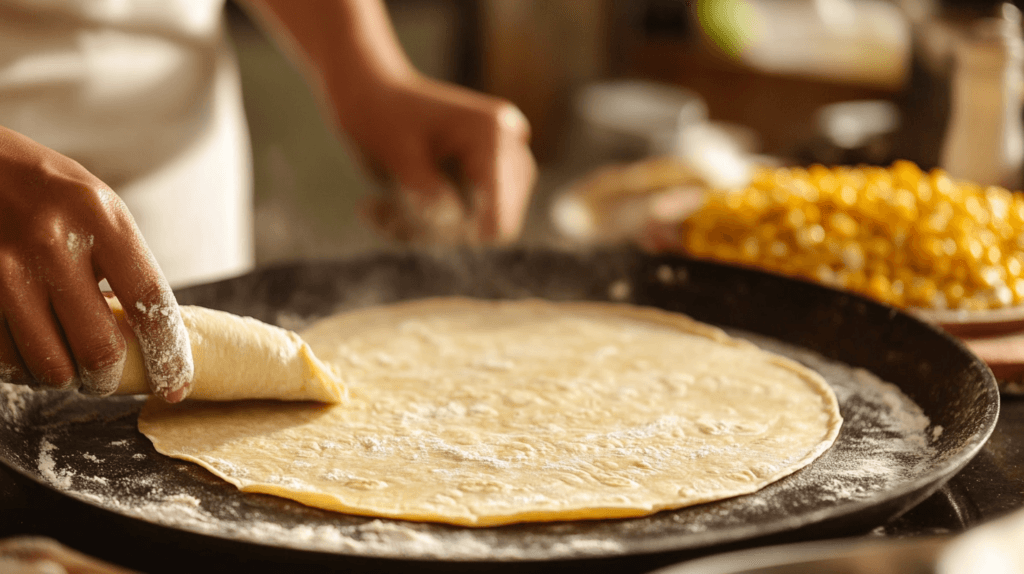 Step-by-step process of making homemade corn tortillas with fresh dough and a skillet.