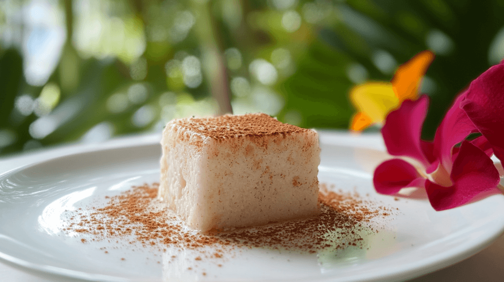 Tembleque coconut pudding with cinnamon garnish.