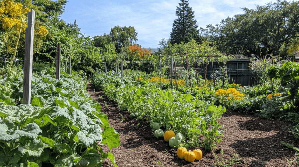 Calabacita squash plants growing in a garden.