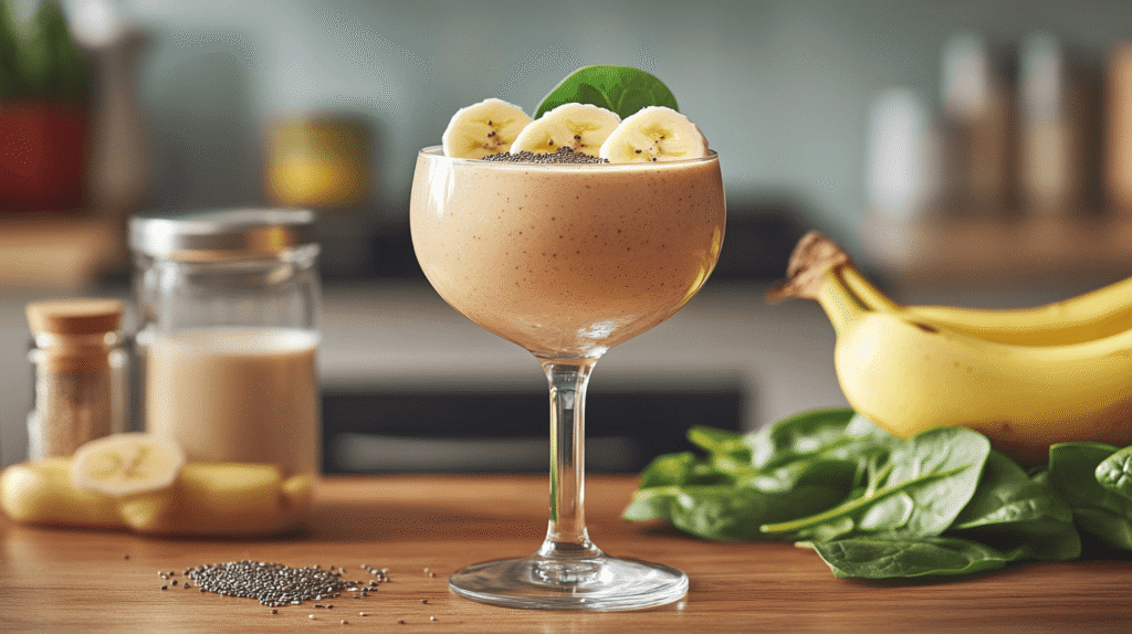 Cortisol cocktail ingredients arranged around a refreshing drink.