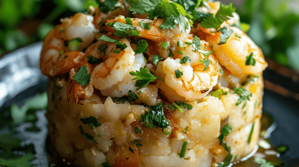Mofongo with shrimp and garlic sauce.