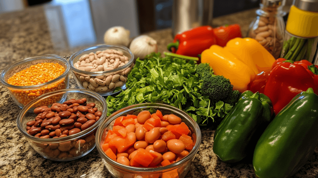 Fresh ingredients for making taco soup.