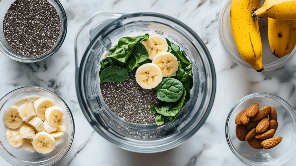 Ingredients being blended for a cortisol cocktail.