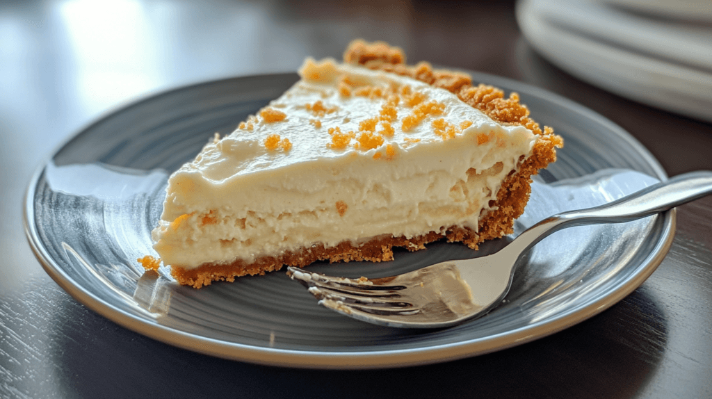 A plated slice of orange creamsicle cake with a fork.