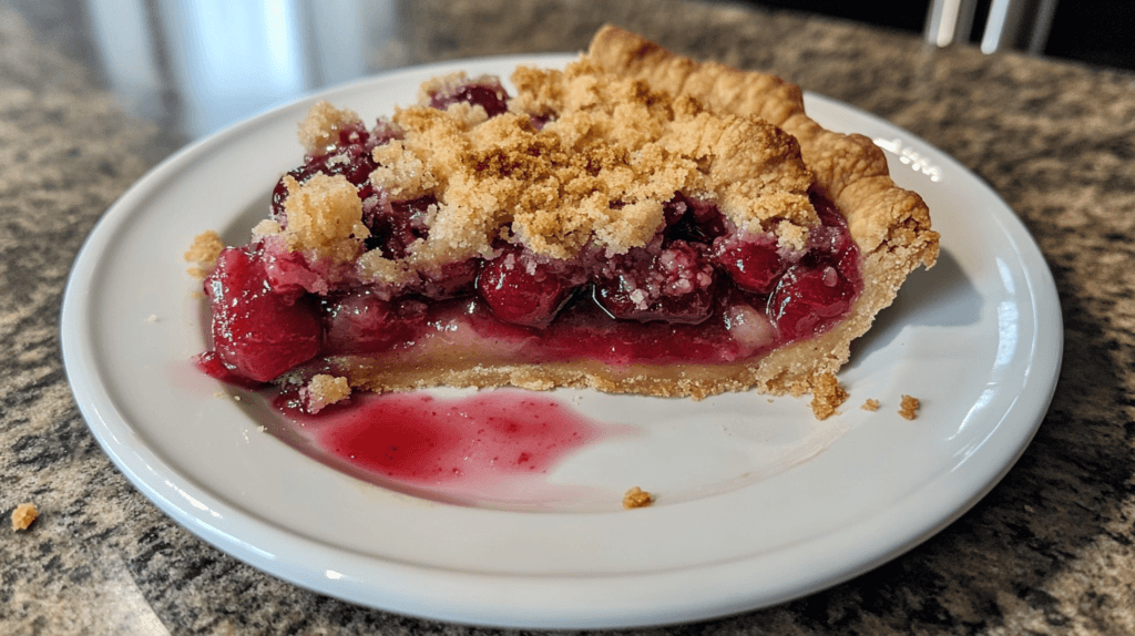 Partially assembled cherry pie bar on a plate.