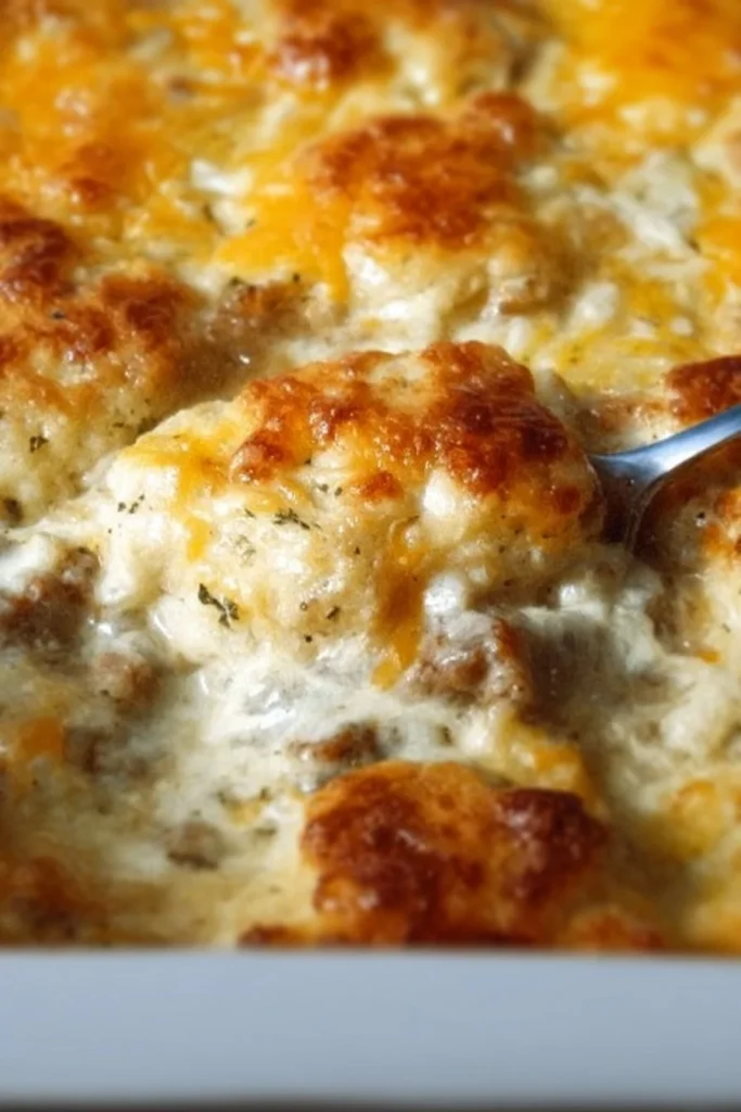Delicious Biscuits and Gravy Casserole inspired by Cracker Barrel recipe