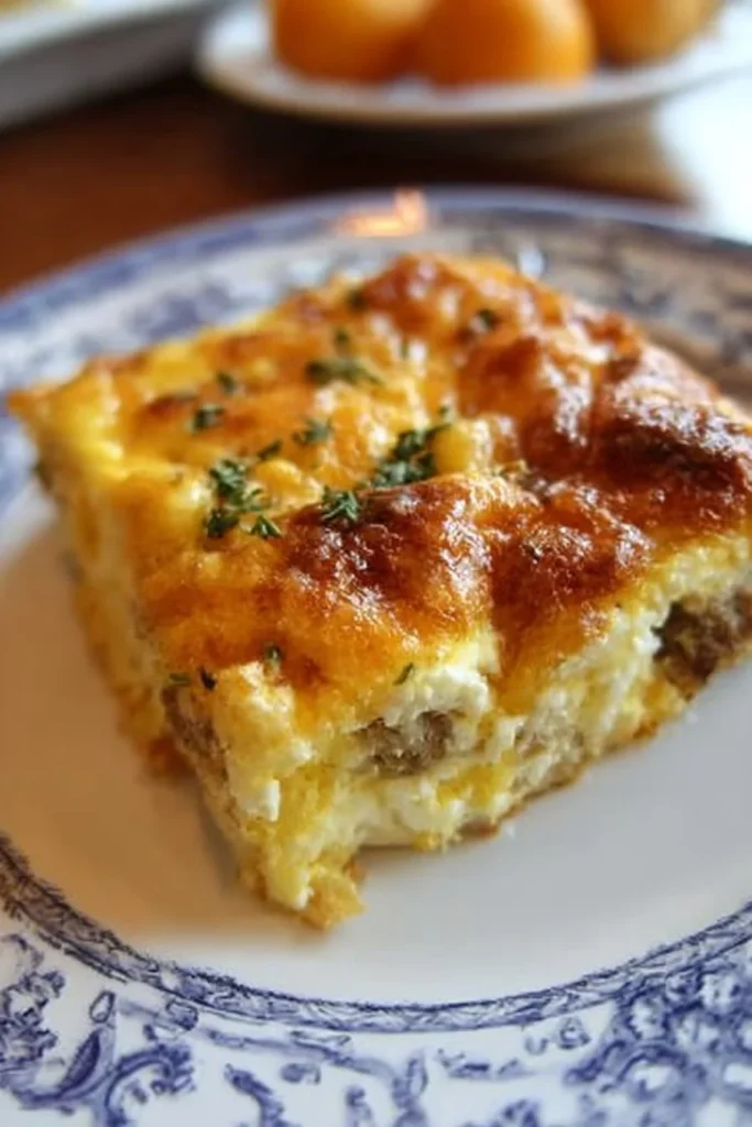 Delicious homemade breakfast casserole with eggs, cheese, and vegetables