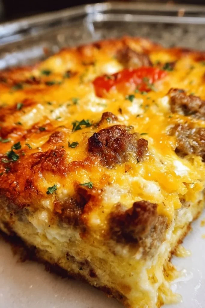 Delicious breakfast sausage casserole served in a dish