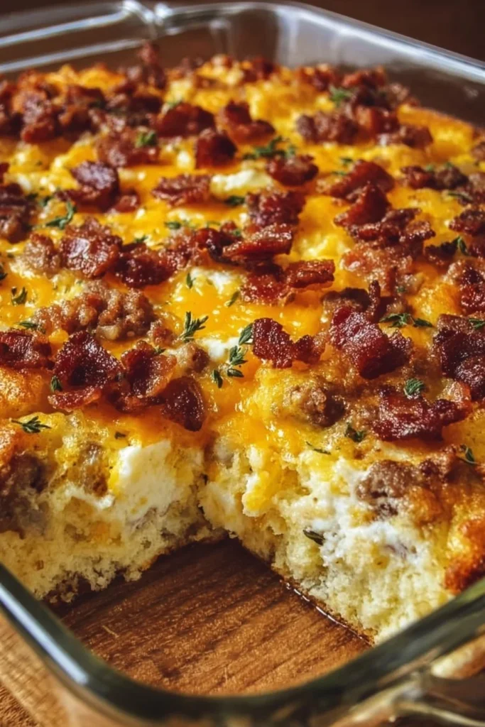 Delicious Crack Breakfast Casserole baked with eggs, bacon, and cheese