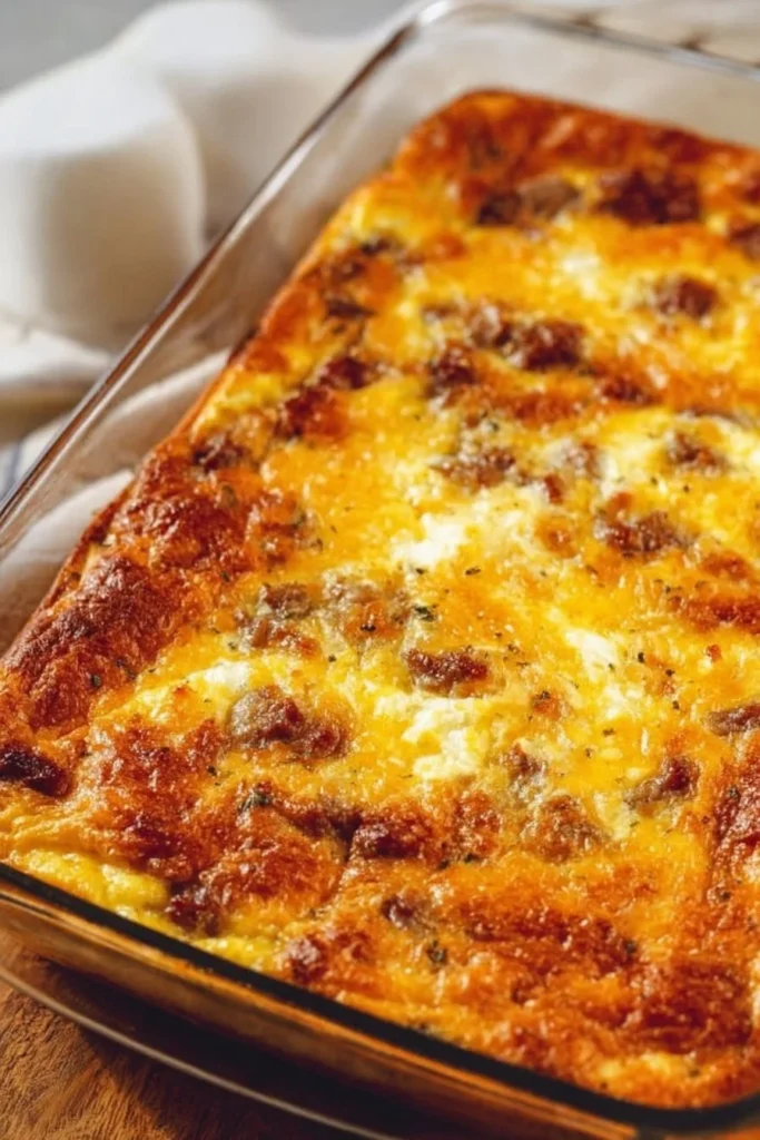 Delicious Crescent Roll Breakfast Casserole ready to serve on a breakfast table.