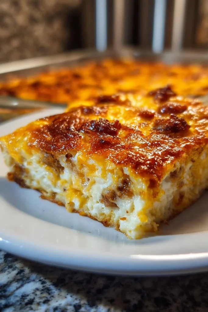 Delicious hashbrown breakfast casserole with cheese and eggs