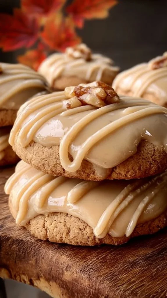 Delicious maple cookies with a drizzle of maple icing on top.