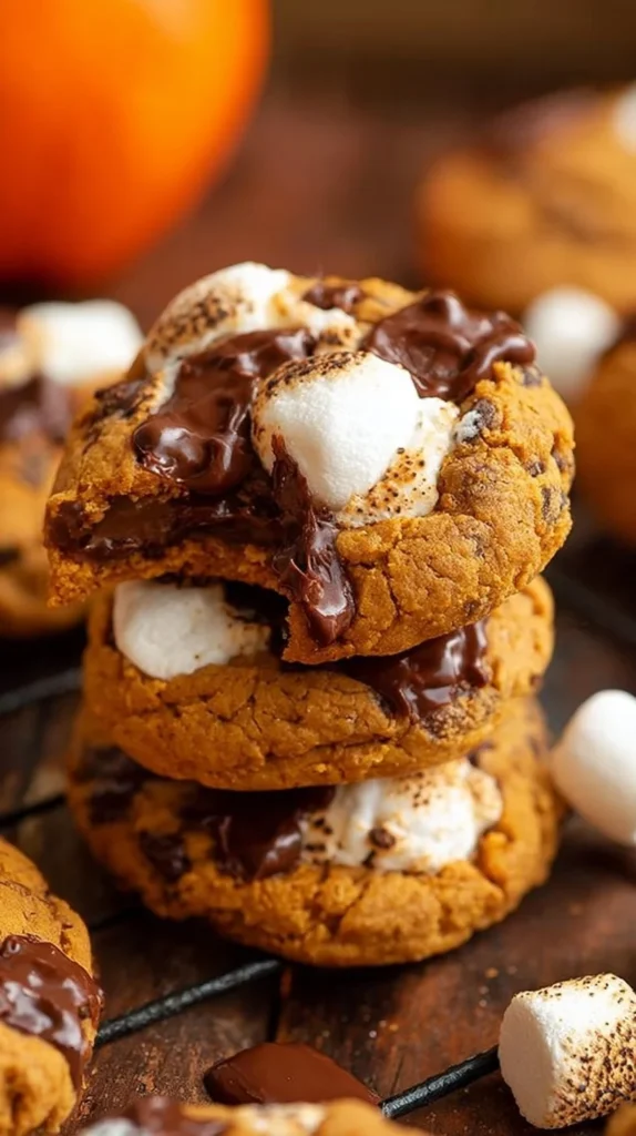 Delicious Pumpkin S'mores Cookies with chocolate and marshmallow filling