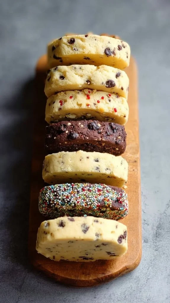 Assorted slice and bake cookies in various flavors ready to be sliced and baked.