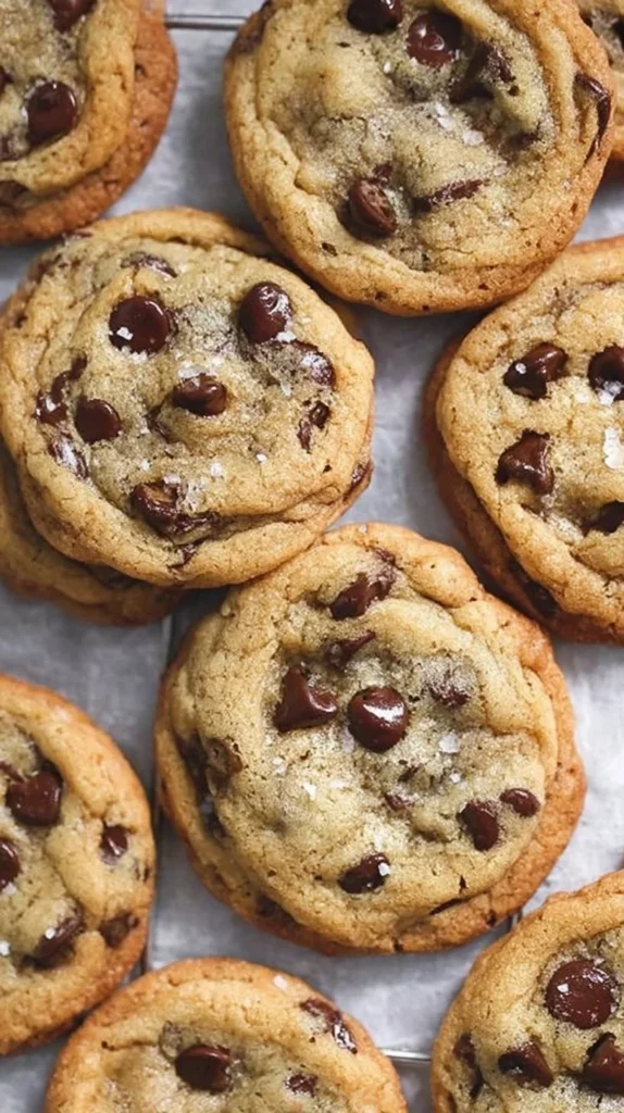 Crispy and chewy chocolate chip cookies with golden edges and soft centers