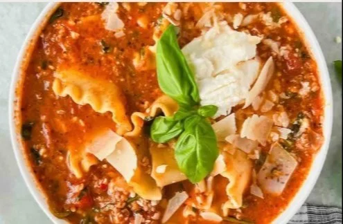 Delicious TikTok Lasagna Soup cooking in a pot