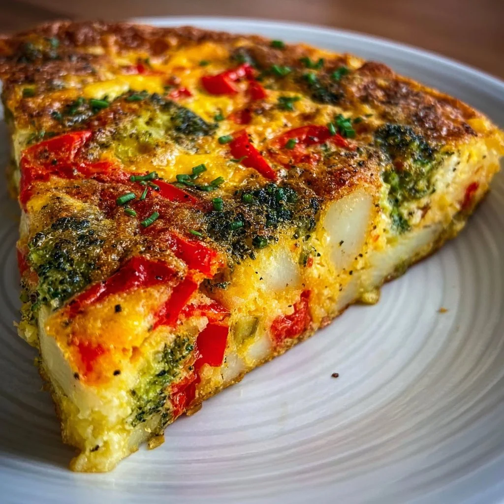15-minute air fryer veggie frittata fresh out of the air fryer.