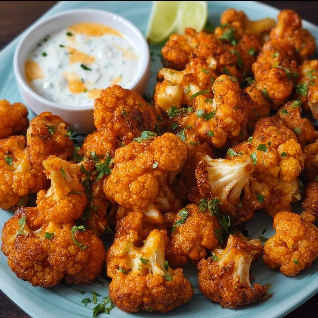 Air Fryer Buffalo Cauliflower dish garnished with green onions