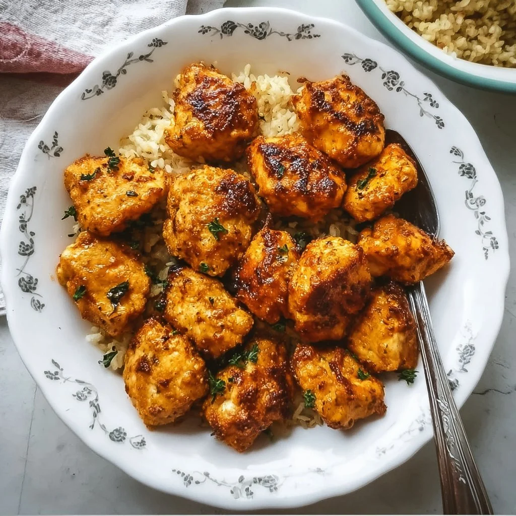 Crispy air fryer chicken bites served with dipping sauce