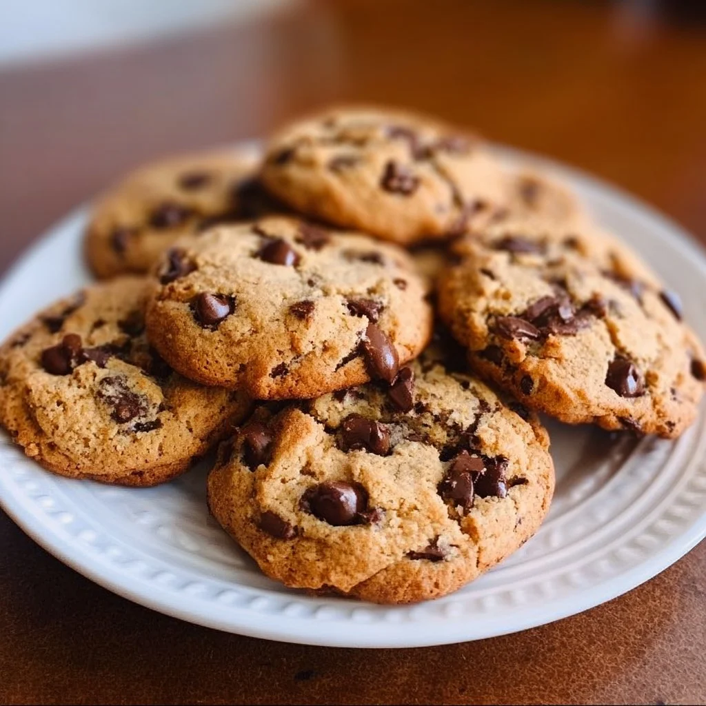 Freshly baked air fryer chocolate chip cookies on a cooling rack.