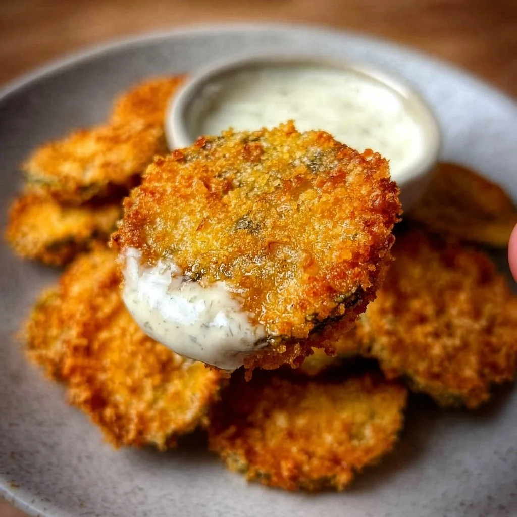 Crispy air fryer fried pickles served on a plate