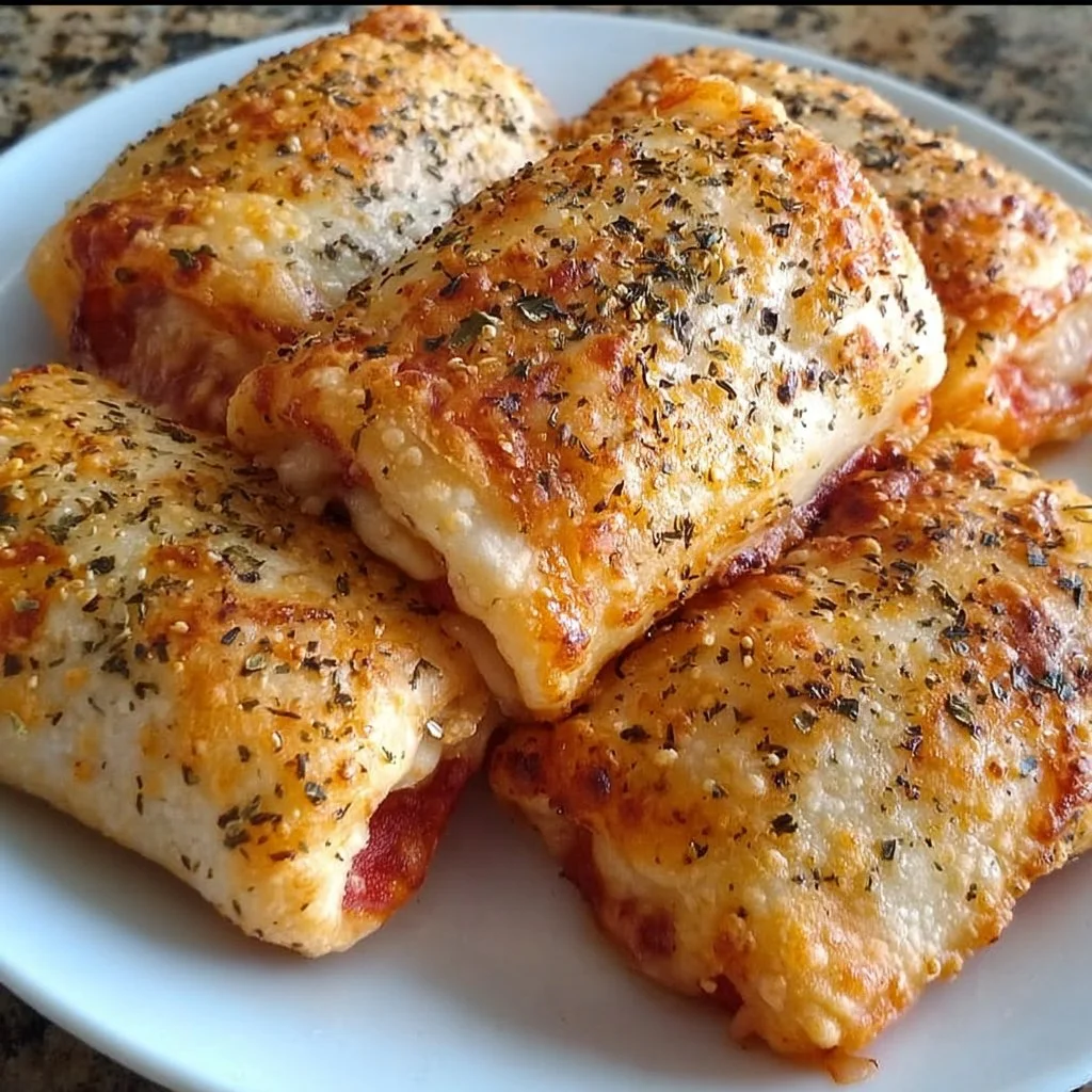Deliciously crispy air fryer pizza rolls served on a plate