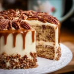 Delicious homemade Butter Pecan Cake with nuts and frosting