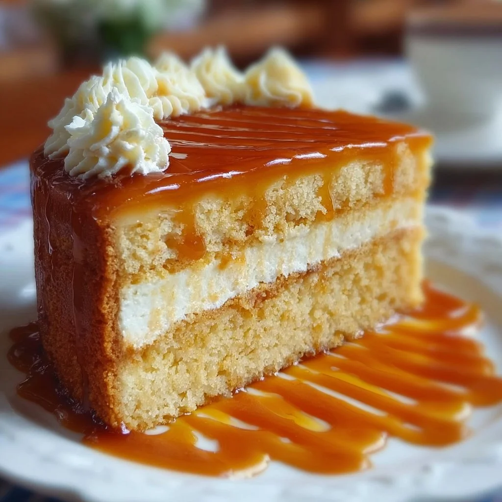 Delicious creamy caramel cake with rich layers and frosting
