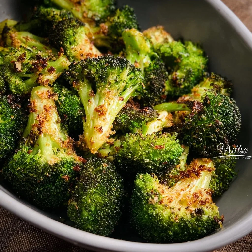 Crispy garlic air fryer broccoli served in a bowl, the ultimate side dish.