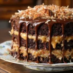 Deliciously decadent German chocolate cake with rich chocolate frosting