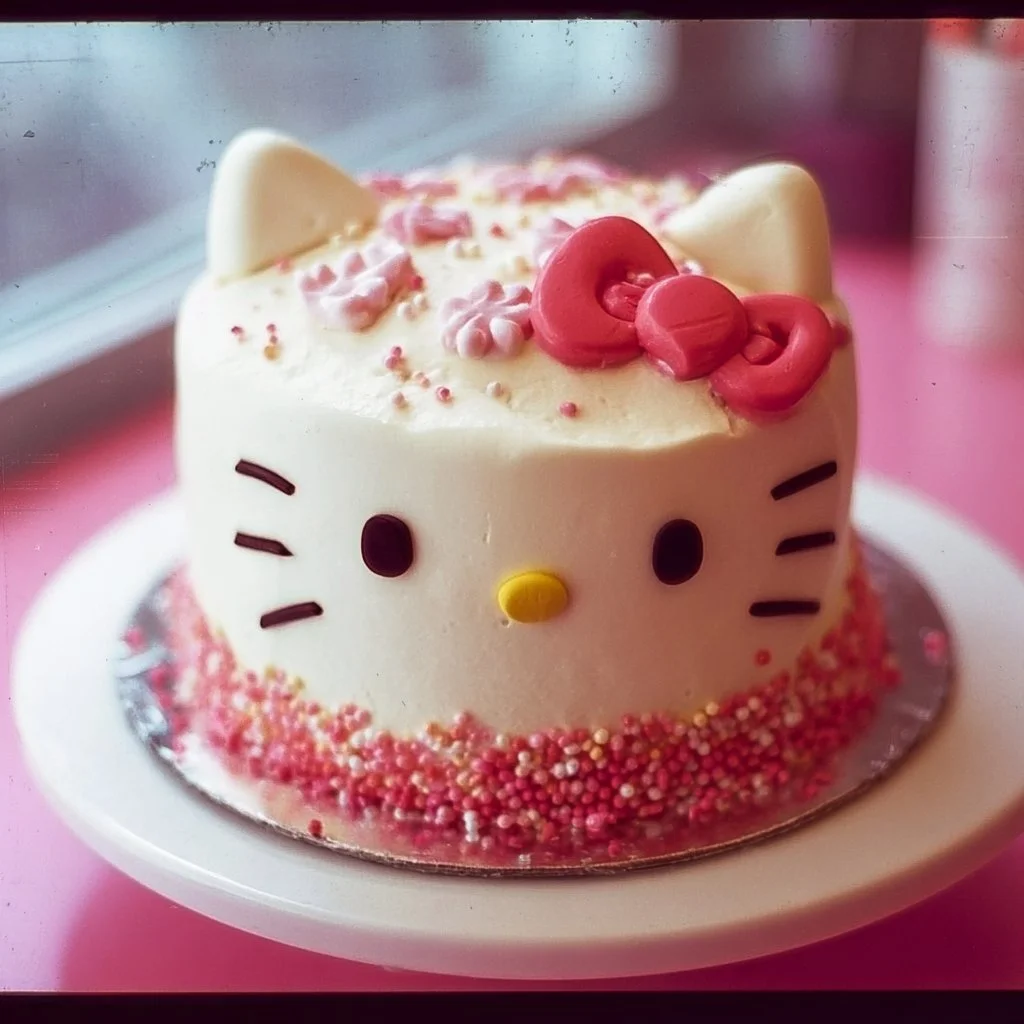 Colorful Hello Kitty Cake decorated with icing and fondant, perfect for parties.