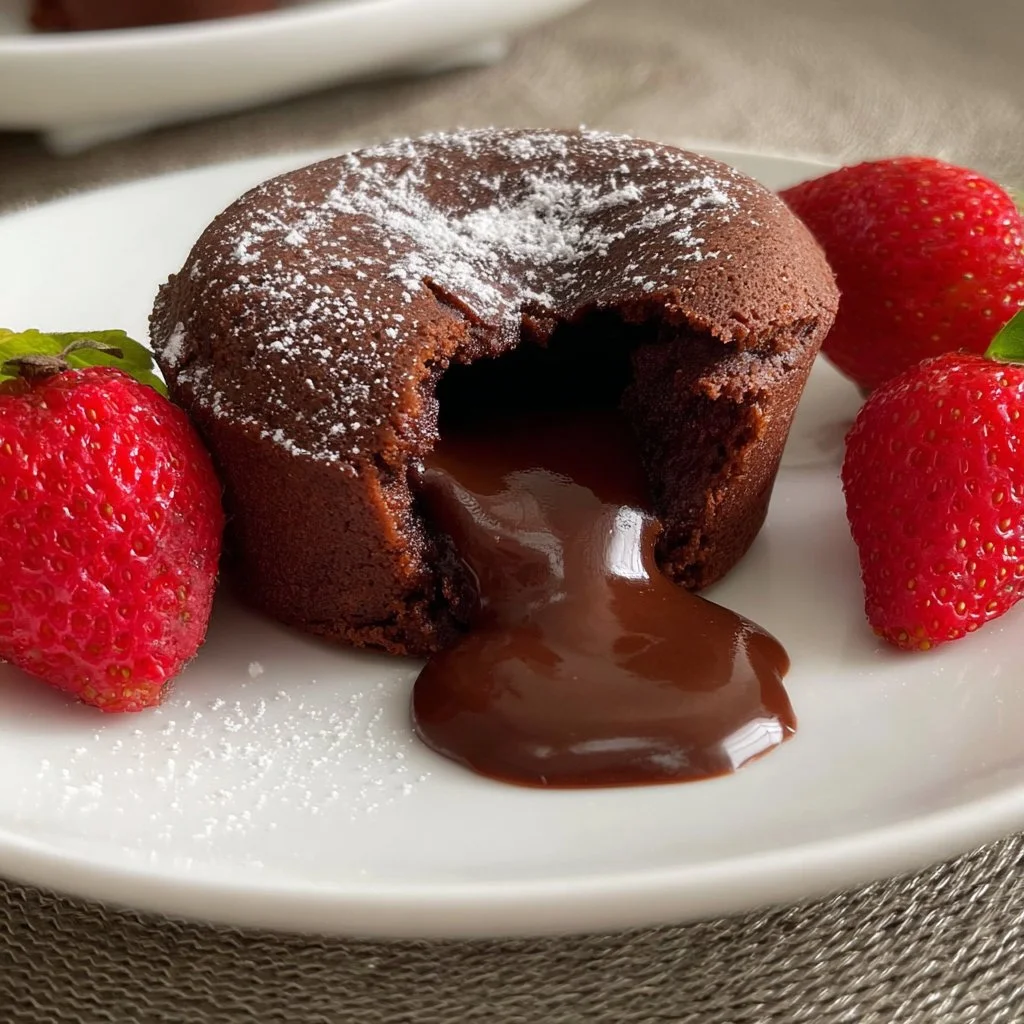 Quick and easy air fryer chocolate lava cakes with molten chocolate center
