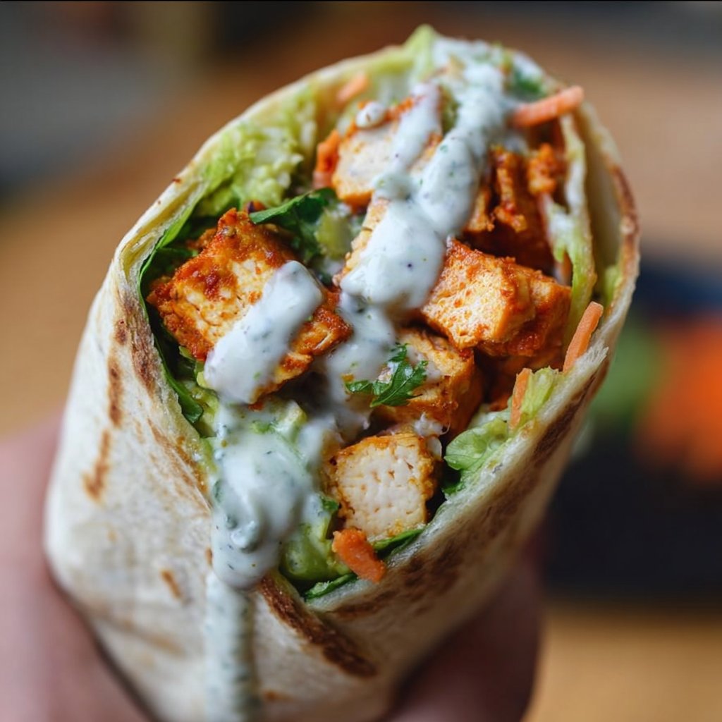 Buffalo Tofu Wrap with Easy Vegan Ranch