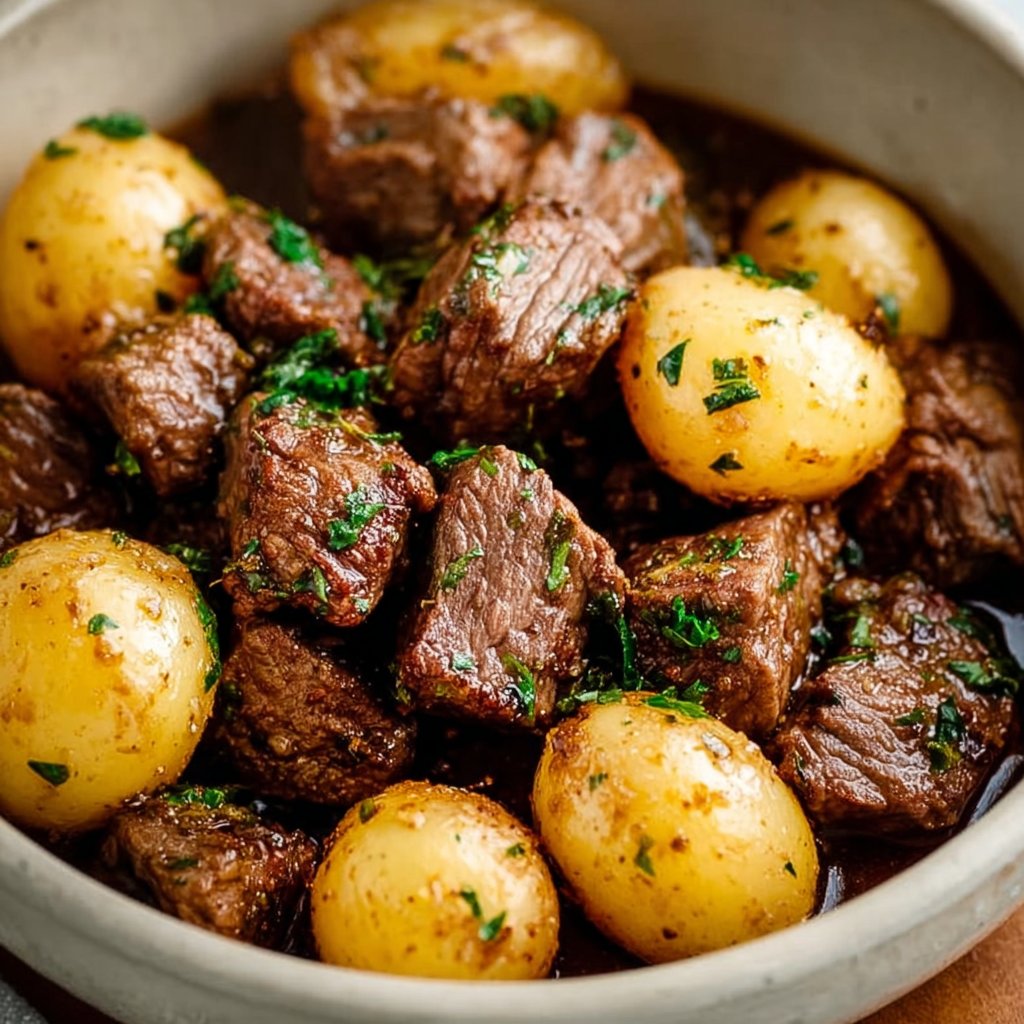 Crockpot Garlic Butter Beef Bites with Potatoes