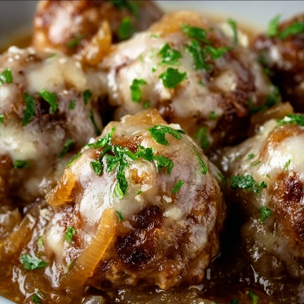 Crockpot French Onion Meatballs