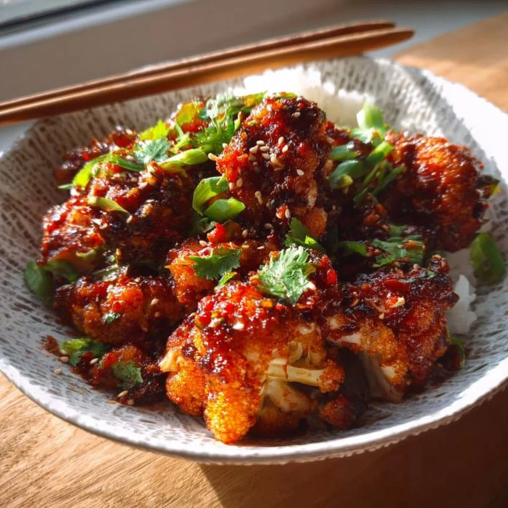 Air-Fried Korean Chili Cauliflower tossed in Gochujang sauce
